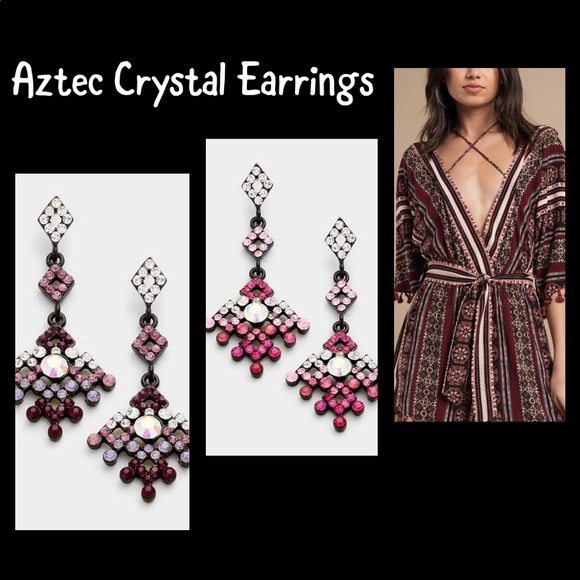 Modern Aztec Pattern Crystal Earring, NWT - Picture 1 of 3